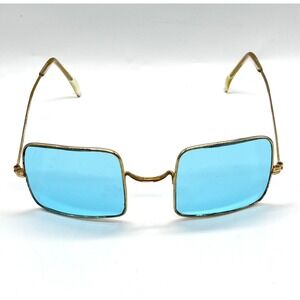 Vintage Square Sunglasses Womens Blue Lens Gold Metal Frame Lightweight Tinted